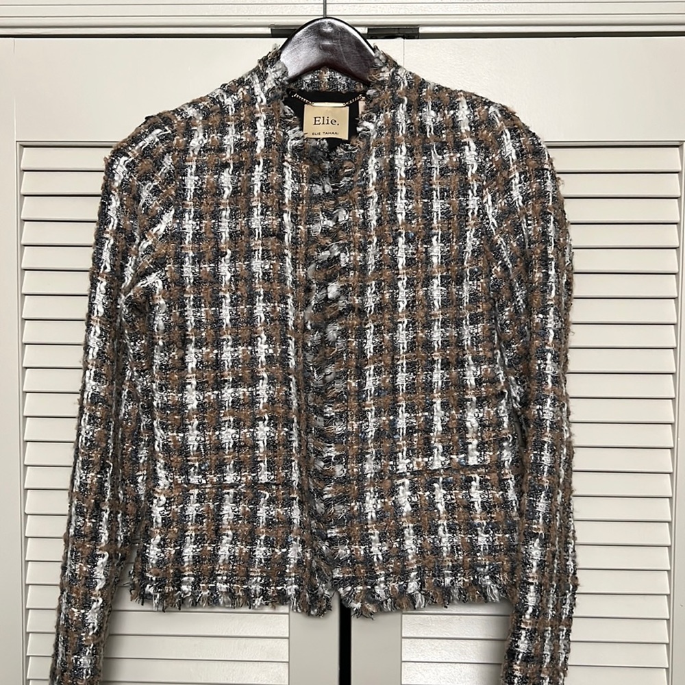 ELIE BY TAHARI WOMENS MULTI COLORED TEO POCKET BLAZER JACKET.  STYLISH NWT
